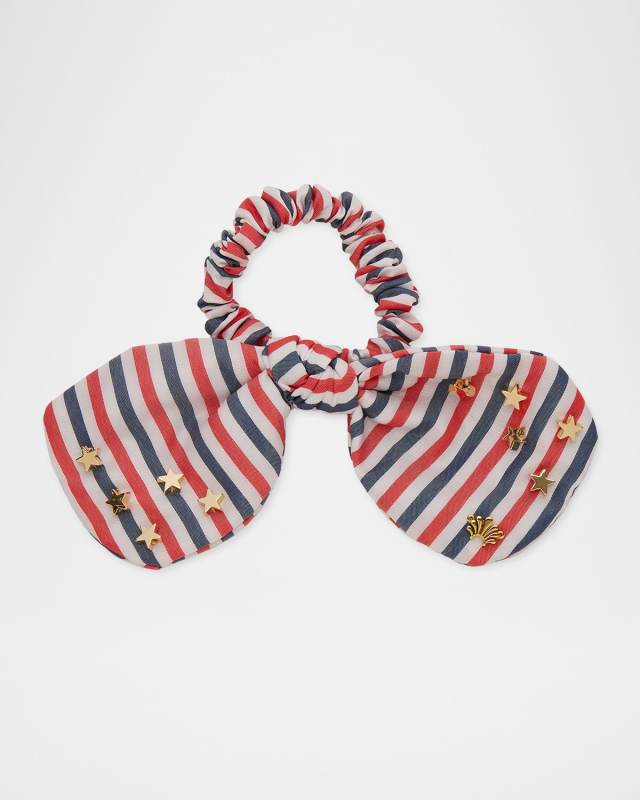 Penny Striped Cotton Embellished Bow Srunchie